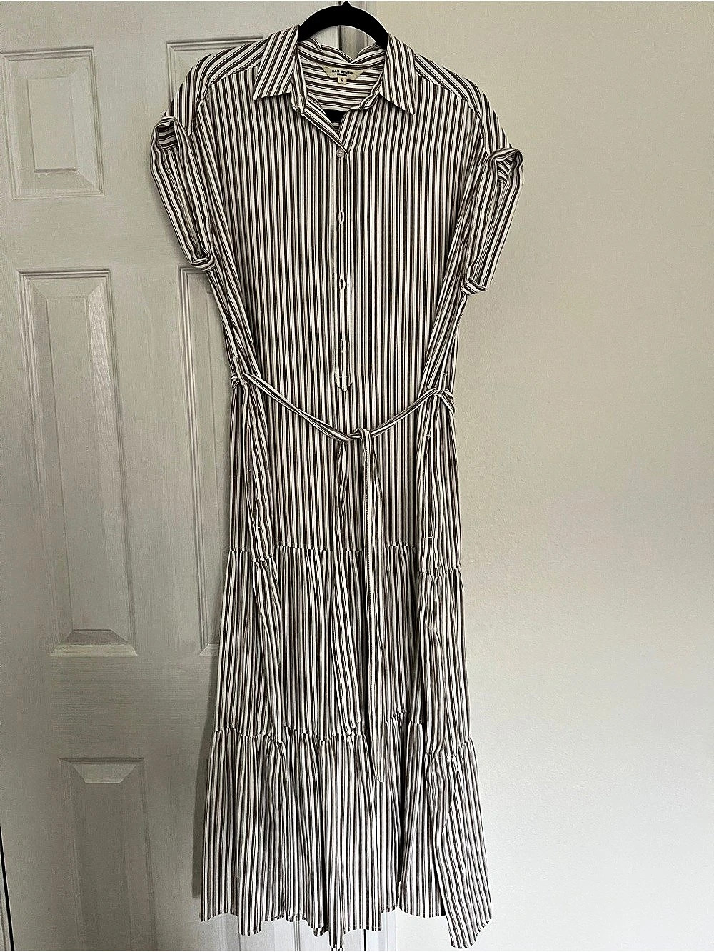 Max Studio Stripe Short Sleeve Maxi Shirtdress Brown & White Medium